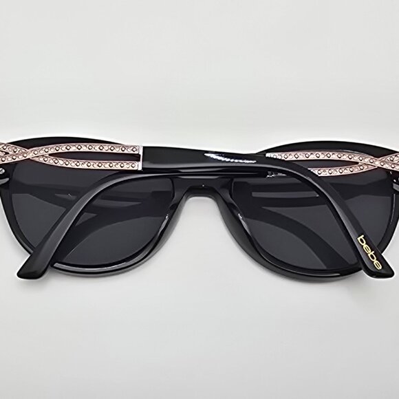 Bebe BB7216 001 Jet Black Rhinestone Cat Eye Eyeglasses Frame w/ Case 52-16-135 - Picture 10 of 15